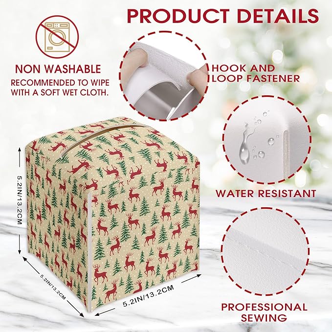 Christmas Trees Reindeer Leather Tissue Box Cover Holder, Tissue Box Cover Square, Ideas for Family Friends, Bathroom Kitchen Car Office Home Table Decor(5.2 Inches)-B13