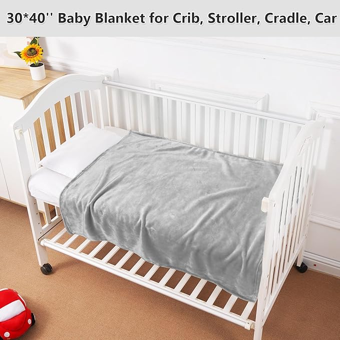 Lukeight Baby Blanket Fleece Toddler Blankets for Boys and Girls, Soft Cozy Fluffy Small Baby Newborn Blankets for Crib, Stroller, Travel and Bed (Light Grey, 30x40 Inches)