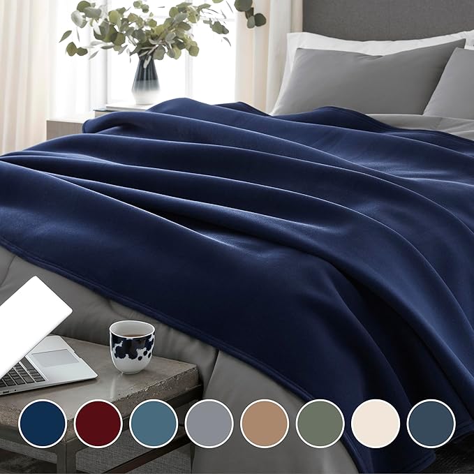 Vellux 1B07054 Original Insulating Core Hotel Style Solid Blanket Machine Washable Soft Cozy Warm Thermal Durable Pet Friendly All Seasons Layering Bed Sofa Blankets Navy Blue, Twin, Blue (Pack of 2)