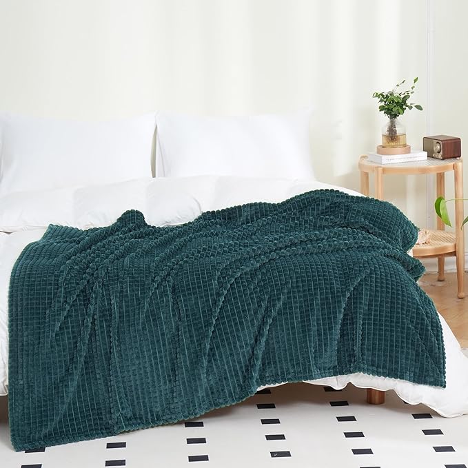 Puncuntex Flannel Fleece Throw Blanket Dusty Blue 60"×80",Super Soft Plush Cozy Blanket with Square Grid Design Luxury for Couch Sofa Chair