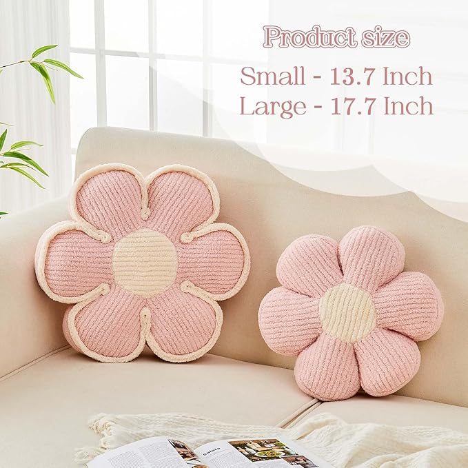 Kcvvcr Flower Pillow, Soft Flower Decorative Throw Pillow, Cute Daisy Flower Shaped Seating Floor Cushion Room Décor Plush Pillows for Sofa Couch Bed (17.7 Inch, Light Pink)