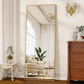 56" x 21" Full Length Mirror with Stand, Standing/Leaning/Wall Mounted Full Body Floor Mirror for Bedroom, Living Room, Entryway, Cloakroom with Aluminum Alloy Frame Gold