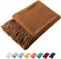 Homiest Decorative Knitted Throw Blanket with Fringe, Lightweight Acrylic Knit Blanket, Soft & Cozy Tassel Throw for Couch Sofa Bed (Camel Brown, 50 x 60 Inch)