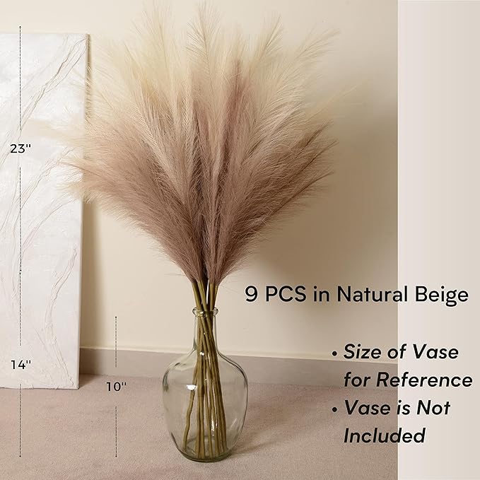 Faux Pampas Grass, 9 PCS 37''/3.1FT Tall Fluffy Fake Pompas Floral, Large Artificial Pompous Grass Branches for Floor Vase Fillers, Boho Farmhouse Room Wedding Decor (Mixed Color)