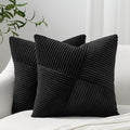 Topfinel Black Set of 2 Decorative Throw Pillow Covers 18x18 Inch for Couch Sofa Bed Pillowcases, Farmhouse Boho Rustic Home Decor,Soft Corduroy Windmill Textured Striped Patchwork Cushion Cases