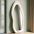 Honyee Full Length Mirror, 63" x 24" Wall Mirror, Flannel Wrapped Wooden Frame Full Body Mirror, Irregular Wavy Mirror Hanging or Leaning Against Wall for Cloakroom/Bedroom/Living Room, Ivory White