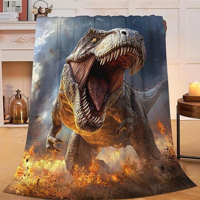 Fire Dinosaur Blanket for Girls Women Boys Men Adults Kids Soft Cozy Fleece T-Rex Dino Throw Blankets Gifts Warm Flannel Plush Lightweight Decor for Couch Bed Sofa 80"X60"