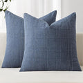 MIULEE Decorative Linen Check Euro Shams Throw Pillow Covers Neutral Farmhouse Vintage Pillow Covers 24x24 Set of 2 Boho Modern Home Decor for Sofa Couch Bedroom Cushion Blue