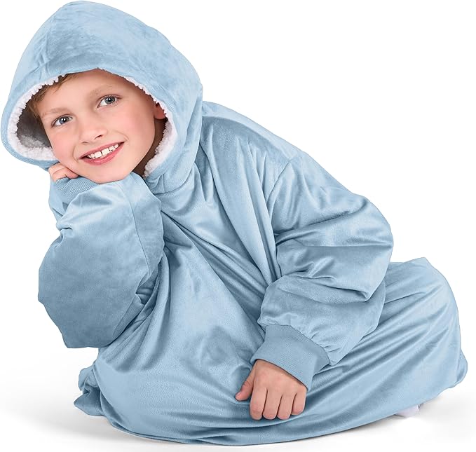 Bare Home Wearable Blanket Hoodie - Soft Plush Sherpa - Warm and Cozy - Oversized Wearable Blanket - Adult & Kid Sizes