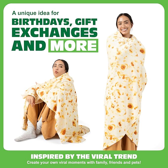 Cozy Concepts Co. Burrito by Relatable, Viral Trend Inspired, Looks Like a Giant Tortilla to Wrap Yourself Up Like a Burrito, Great Easter Gift for Room Decor or Easter Basket Stuffers, Large Size 65”