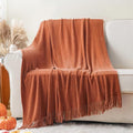BATTILO HOME Rust Orange Throw Blanket for Couch, Soft Chenille Knit Throws with Tassels for Home Decor, Spring Caramel Throws for Couch Cover, 50"x60"