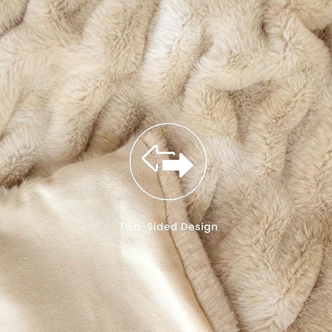 Ultra Soft Faux Rabbit Fur Throw Blanket, Cozy Fuzzy Blanket for Couch Bed, Plush Warm Decor Gifts, Luxury Thick Fluffy Blanket for Women & Men,50x60 inches, Tie-Dyed in Khaki