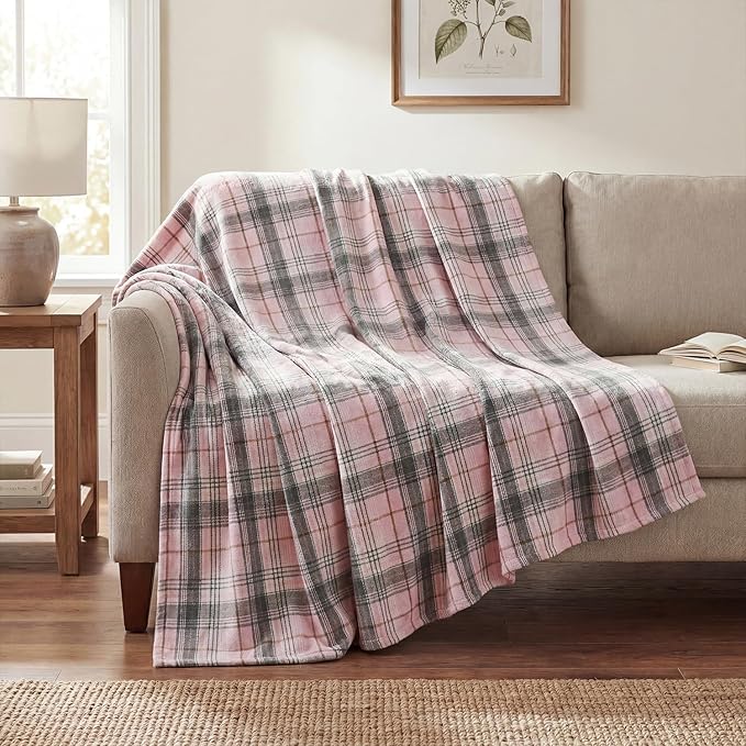 Horaldaily Pink Grey Farmhouse Plaid Spring Decorative Blanket Throw, Spring Summer Rustic Soft Lightweight Blanket for Couch Sofa Bed Lounging Decoration, Ideal Gifts for Kids Adults Self, 50x60