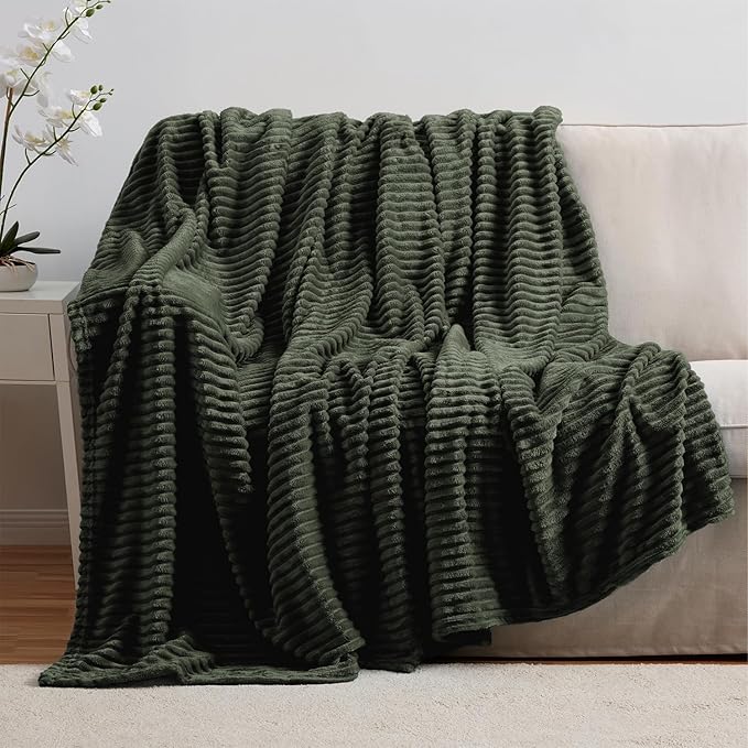 Nestl Blanket Twin Size for Bed - Cozy Warm Fuzzy Blankets for Women, Plush Small Fleece Throws for Girls - Olive Green, 66 x 90 Inches