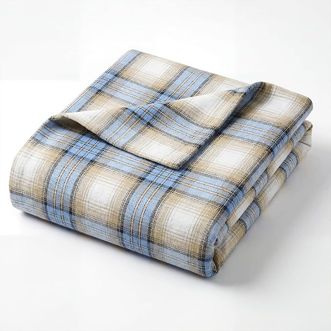 Horaldaily Blue Light Coffe Farmhouse Plaid Decorative Blanket Throw, Spring Summer Rustic Soft Lightweight Blanket for Couch Sofa Bed Lounging Decoration, Ideal Gifts for Kids Adults Self, 50x60