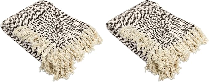 DII Chevron Throw Collection Handloomed Cotton, 50x60, Dark Brown (Pack of 2)
