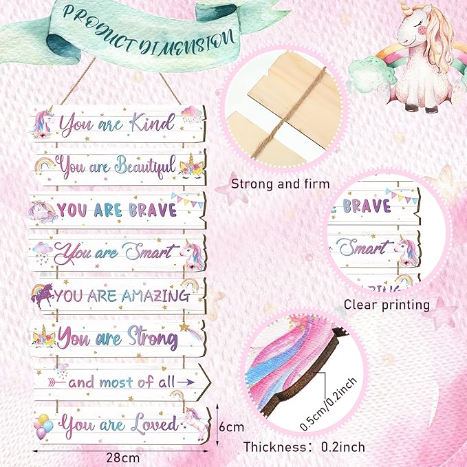 Inspirational Girl Room Decor Aesthetic Art Wall Hanging Sign Inspiring Colorful Rainbow Wooden Decoration for Kids Teens Toddler Boy Baby Bedroom Nursery Dorm Decor, 6-12 Years old (Magic Unicorn)