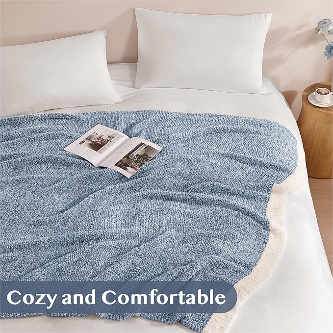 WRENSONGE Throw Blanket Cationic Dyeing Blue Soft Cozy Fluffy Warm Hand Made Throw Blankets for Couch, Sofa, Chair, Bed, Camping, Picnic, Travel Lightweight Bed Blanket - 50"*70"