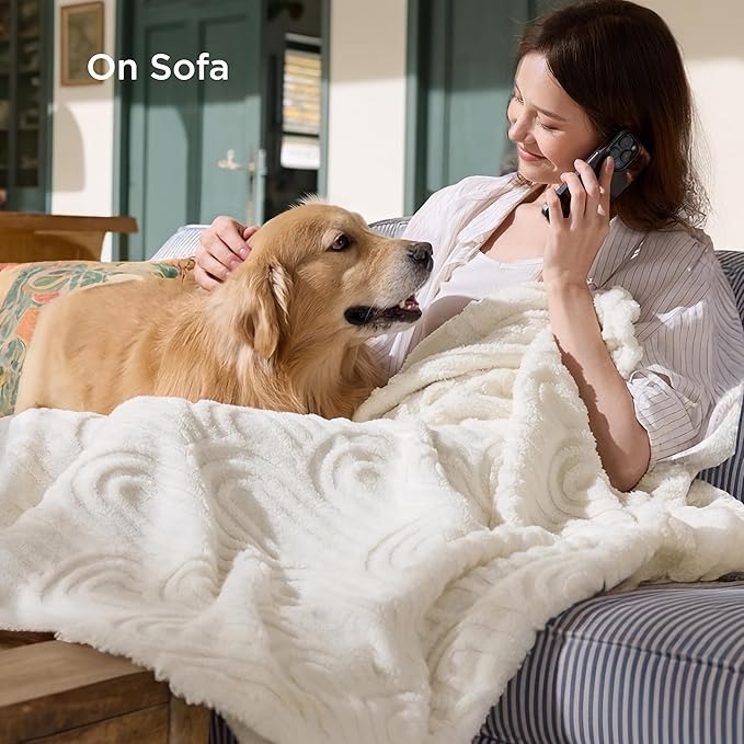 Bedsure GentleSoft Cozy Throw Blanket for Couch - Soft Boho Blankets for Women, Fuzzy Fleece Comfort Throw, Spring Boho Home Room Decor Aesthetic, Gifts for Women Teen Girl, Off White, 50x60 Inches