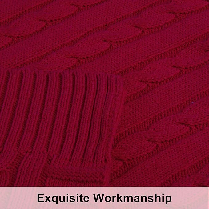 NTBAY 100% Pure Cotton Oversize (60x80) Cable Knit Throw Blanket, Super Soft Warm Knitted Throw Blanket for Bed, Sofa, Chair, Couch - Extra Cozy, Machine Washable, Comfortable Home Decor, Red