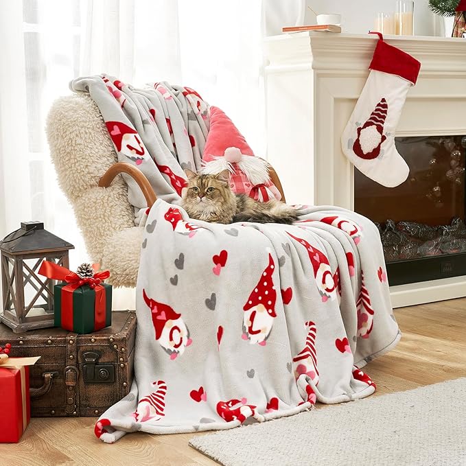 Cozy Bliss Premium Gnome Love Heart MilkyPlush Throw Blanket, Soft Cozy Print Fleece Blanket for Couch, Home Décor, Easter and Mothers Gift, 290GSM, Gnome Love, 50"x60"