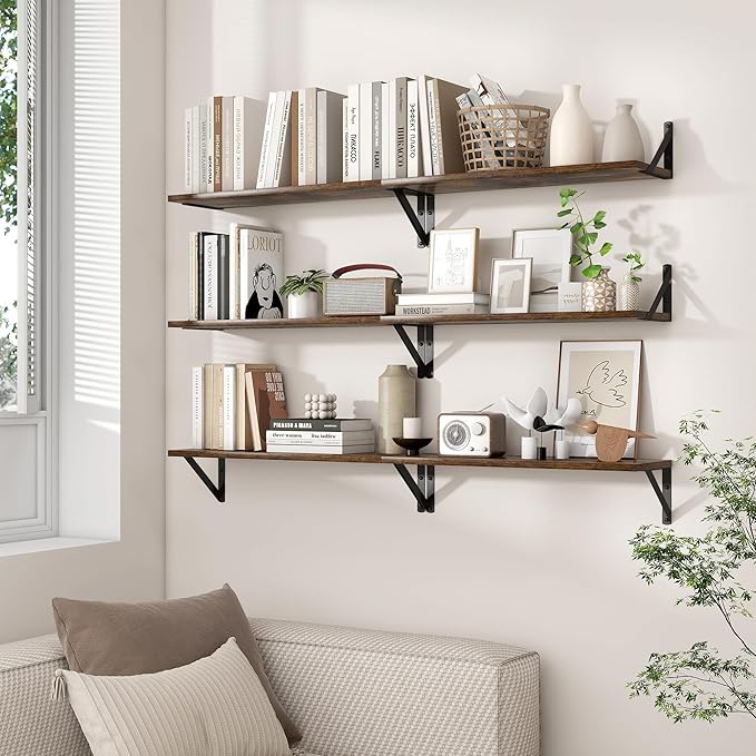 Axeman Floating Shelves for Wall 24 Inch | 24W x 8D Rustic Floating Wall Shelves Set of 2 | 8 Inch Deep Wood Shelves for Bathroom Kitchen Living Room | Bookshelf Display Shelves