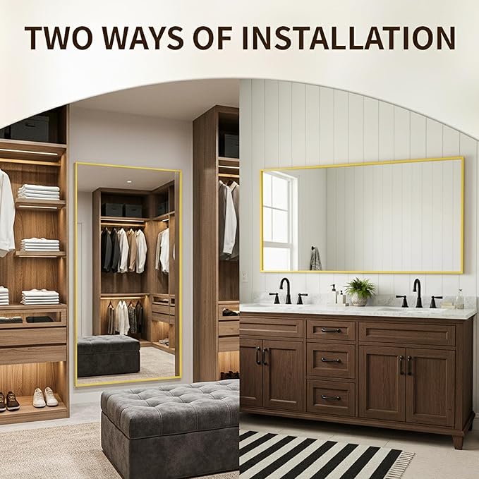 FICTOR Bathroom Vanity Mirror-Gold,60x36 Inch, Shatterproof & Anti-Rust, Wall Mount Large Rectangle Mirrors with Metal Frame for Over Sink, Bathroom, Bedroom, Living Room,Entryway