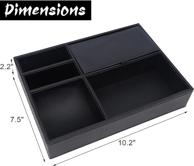 Zcaukya Men's Valet Tray, Jewelry Box Nightstand Organizer with 5 Compartments for Phone Keys Wallet Watch Glasses, Faux Leather Dresser Entryway Catchall Holder for Father's Day Gift (Black)