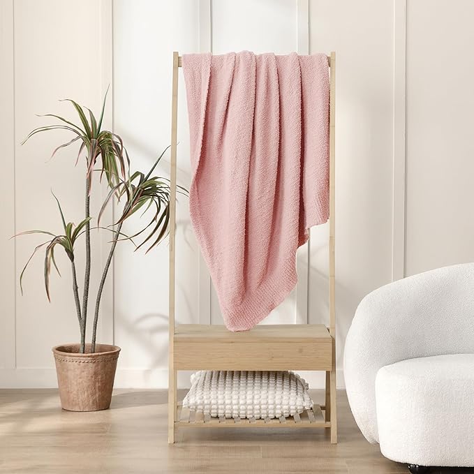 JOOJA Knit Twin Size Bed Blanket Super Soft Warm Blanket for Bed Lightweight Cozy Plush Fuzzy Blanket for Couch Sofa 60x80 Inches Pink