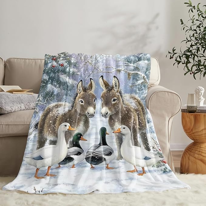 Donkey Duck Blanket for Girls Women Boys Men Adults Kids Soft Cozy Fleece Christmas Duck Throw Blankets Gifts Warm Flannel Plush Lightweight Decor for Couch Bed Sofa 80"X60"