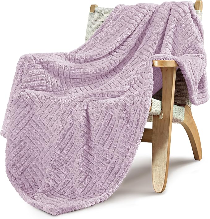 Whale Flotilla Lightweight Fleece Throw Blanket for Couch, Fuzzy Soft Blankets with Decorative Jacquard Pattern for All Season, Warm and Fluffy, 50x60 Inch, Lilac
