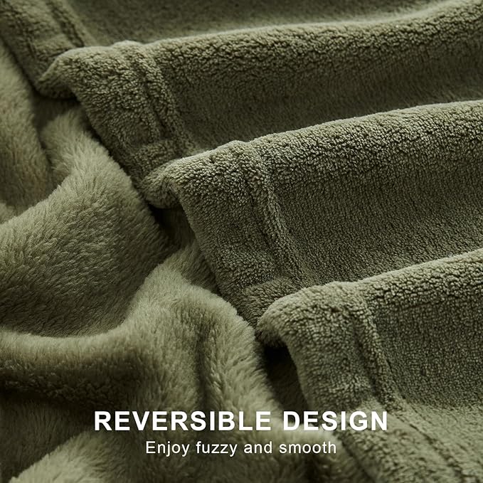 Hansleep Fleece Moss Green King Blanket, Super Soft Flannel Fuzzy Plush Cozy Blanket for All Seasons, Moss Green, King 90x108 Inches