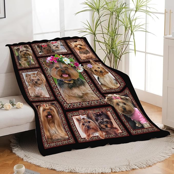 Yorkshire Terrier Blanket for Girls Women Boys Men Adults Kids Soft Cozy Fleece Yorkie Dog Throw Blankets Gifts Warm Flannel Plush Stuff Lightweight Decorative for Couch Bed Sofa 50"X40"