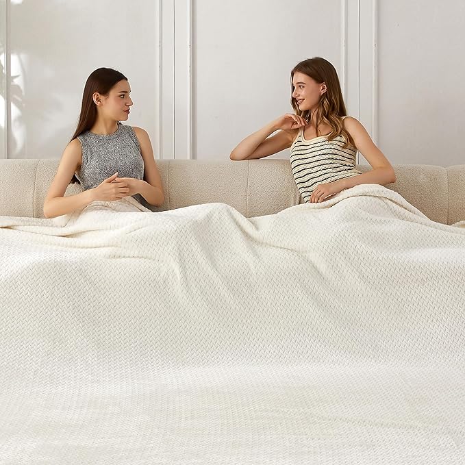 COOVA Oversized King Fleece Blanket 120x120 inches, Soft Cozy Warm Giant Extra Large 10'x10' Blanket for Bed, Sofa, Couch,Travel, Camping, California Huge Big Throw Blanket, Jacquard Iovry White