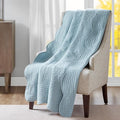 Madison Park Luxe Quilted Throw Blanket - Damask Stitching Design, Cotton Filled Spread, Ultra Soft, Cozy Bedding for Living Room Couch, Sofa, Bed, 60x72, Scalloped-Border Blue
