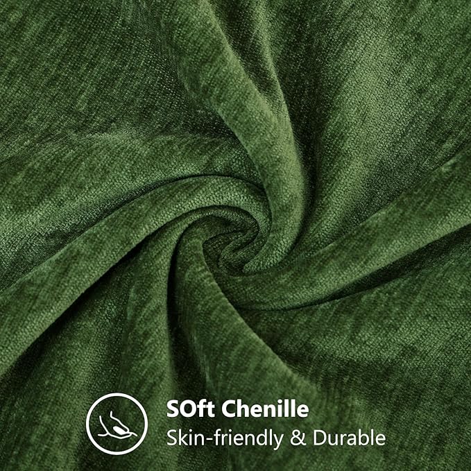 decorUhome Chenille Moss Green Throw Pillow Covers 24x24 Inch Set of 2, Decorative Soft Couch Pillow Covers Solid Dyed Accent Farmhouse Neutral Square Pillow Cases for Sofa