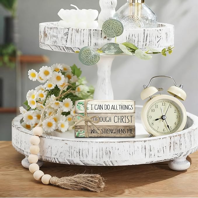 Decorative Books for Home Decor, Wood Book Stack for Table Decor, I Can Do All Things Through Christ Who Strengthens Me Decoration Books for Office Shelf, Farmhouse Stacked Books Decoration (L75)