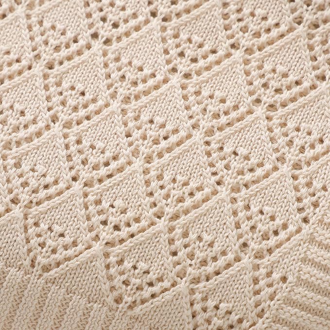 Neiwech Cotton Cellular Baby Blanket Knitted Swaddle Crib Nursery Receiving Blankets for Newborn Boy Girl 40 x 30 Inch Camel
