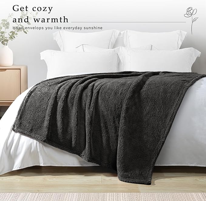 Exclusivo Mezcla Soft Fleece Throw Blanket for Couch, Super Soft Velvet Plush Fleece Blankets, Fuzzy Cozy and Warm for Winter, 50x60 Inches, Dark Grey