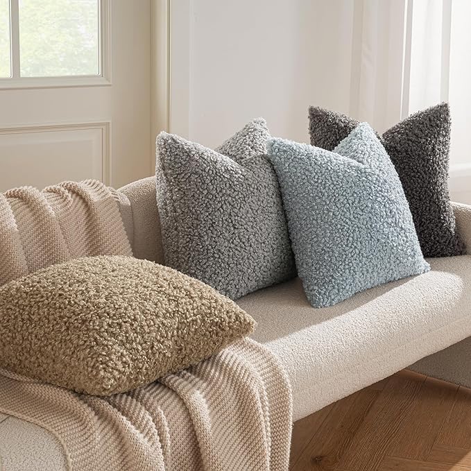 MIULEE Pack of 2 Throw Pillow Covers 20x20 Inch Light Blue Faux Fur Decorative Sherpa Pillow Covers Fuzzy Accent Soft Sheepskin Fleece Cushion Cases for Boho Home Decor Couch Living Room Bed
