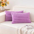 Aegero Pack of 2 Faux Fur Fall Throw Pillow Covers 12x20 Inch, Soft Plush Striped Neutral Couch Pillow Cover, with Velvet Back Modern Home Decor for Sofa Living Room Couch Bed Purple