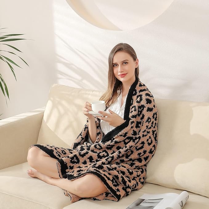 bearberry Fuzzy Leopard Knitted Throw Blanket Soft Cozy Warm Microfiber Blanket for Couch Sofa Bed Travel (Leopard, 40"x50")