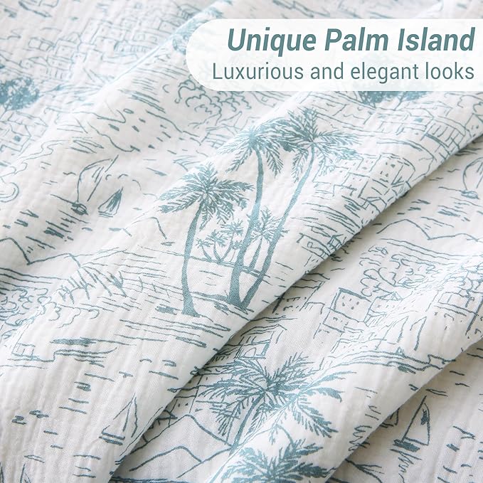 Viviland Cotton Blanket Muslin Blankets for Adult Reversible Flannel, Gifts for Women, Cozy and Soft for All Seasons, Home Decor Throw for Sofa, Chair, Coastal Toile, 50x70 inches