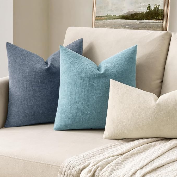 MIULEE Smoke Blue Couch Pillow Covers 22x22 Inch, Set of 2 Soft Chenille Decorative Euro Throw Pillow Covers Summer Farmhouse for Sofa Living Room Bed