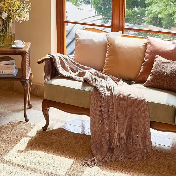 lifein Throw Blanket for Couch, Soft Boho Decor Bed Throw,Cozy Chenille Knitted Small Farmhouse Lightweight Throw (Pink,60 * 80")