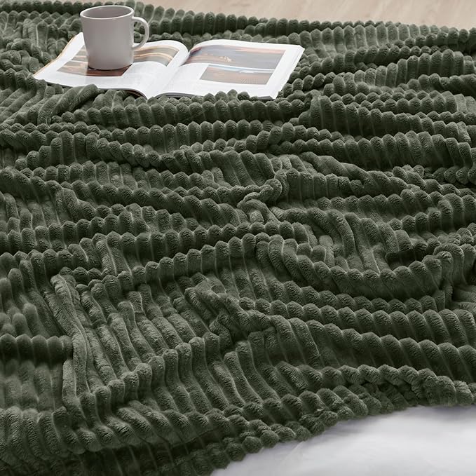 Nestl Green Blanket Queen Size for Bed - Cozy Warm Fuzzy Blankets for Women, Plush Large Fleece Throws for Girls - Olive Green, 90 x 90 Inches
