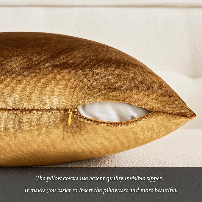 MIULEE Velvet Throw Pillow Covers 12x20 Inch, Pack of 2 - Dark Gold, Soft Solid Lumbar Decorative Pillow Covers Modern Luxury Home Decor for Chair Couch Sofa Bedroom Livingroom