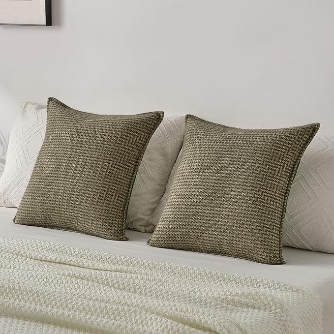 FUTEI Olive Green Decorative Throw Pillow Covers 16x16 Inch Set of 2,Soft Houndstooth Gingham Textured Cushion Case,Modern Home Decor for Couch Bed Living Room