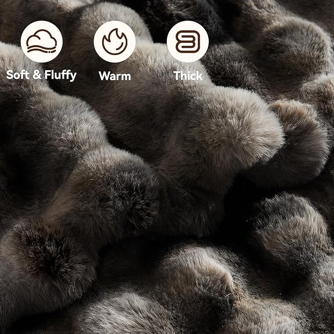 Faux Fur Throw Blanket, 1000GSM Fluffy Soft Bubble Blanket for Couch Bed, Cozy Plush Warm and Thick Blanket, Fuzzy Rabbit Throw for Living Room Bedroom 90''*104'' Tie-dye Grey
