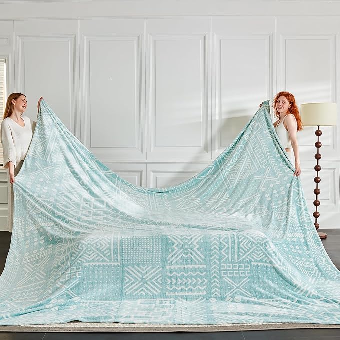 Soft Cozy 120x138 Inches Seamless Oversized King Fleece Blanket, Giant 10'x11.5' California King Blanket Extra-Large Flannel Blankets for Bed, Sofa, Couch, Travel, Symbol Light Blue